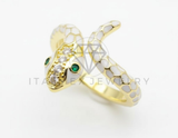 Anillo de Lujo - 106499 - Anillo Ajustable Serpiente Blanca CZ Clara y Verde - Oro Laminado 18K