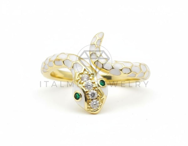 Anillo de Lujo - 106499 - Anillo Ajustable Serpiente Blanca CZ Clara y Verde - Oro Laminado 18K