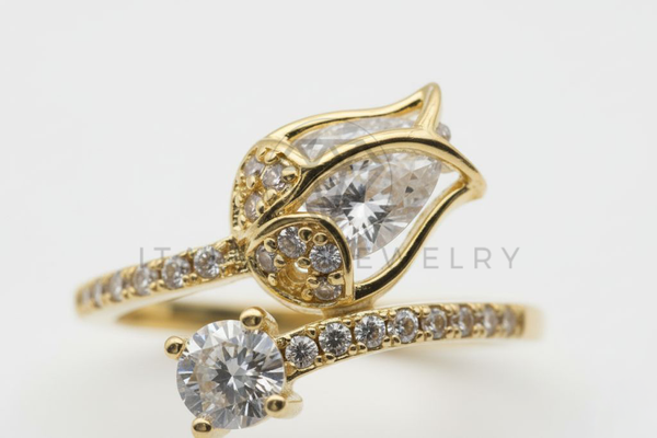 Anillo de Lujo - 106501 - Anillo Ajustable Rosa con CZ Clara - Oro Laminado 18K