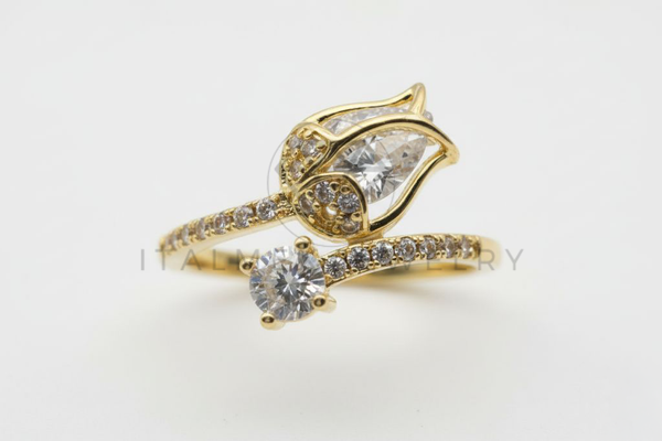 Anillo de Lujo - 106501 - Anillo Ajustable Rosa con CZ Clara - Oro Laminado 18K