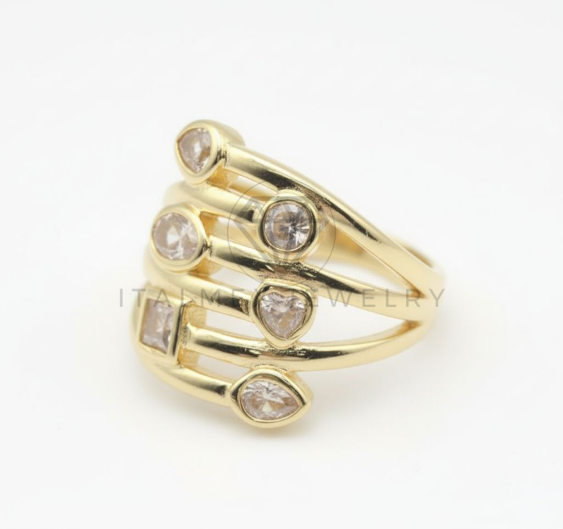 Anillo de Lujo - 106502 - Anillo Ajustable con Diferentes Formas de CZ Clara - Oro Laminado 18K