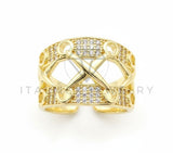 Anillo de Lujo - 106503 - Anillo Ajustable Estilo X con CZ Clara - Oro Laminado 18K
