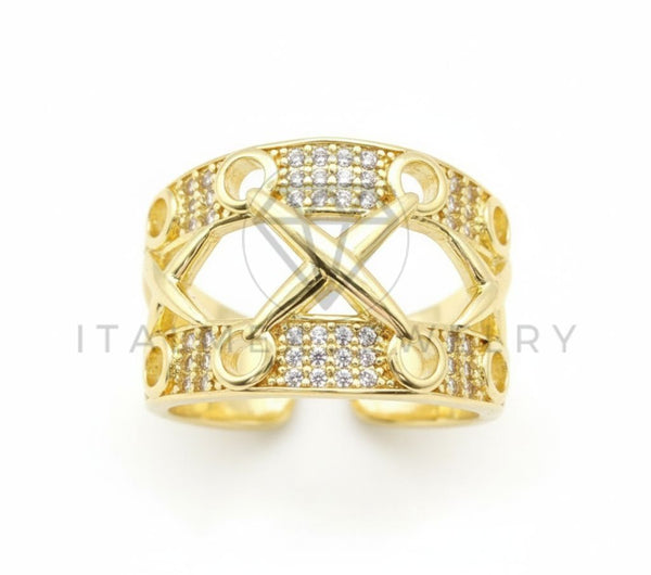 Anillo de Lujo - 106503 - Anillo Ajustable Estilo X con CZ Clara - Oro Laminado 18K
