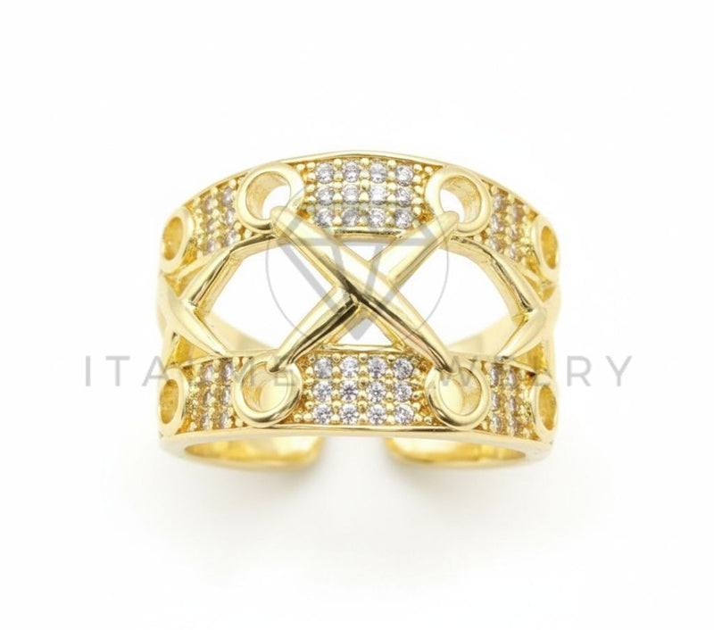 Anillo de Lujo - 106503 - Anillo Ajustable Estilo X con CZ Clara - Oro Laminado 18K