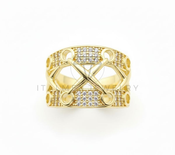 Anillo de Lujo - 106503 - Anillo Ajustable Estilo X con CZ Clara - Oro Laminado 18K