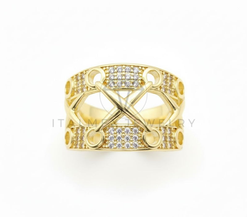 Anillo de Lujo - 106503 - Anillo Ajustable Estilo X con CZ Clara - Oro Laminado 18K