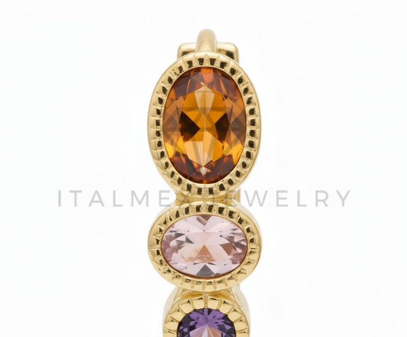 Arete de Lujo - 106505 - Huggie Ovales CZ Tricolor - Oro Laminado 18K
