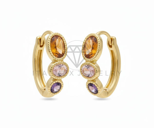 Arete de Lujo - 106505 - Huggie Ovales CZ Tricolor - Oro Laminado 18K
