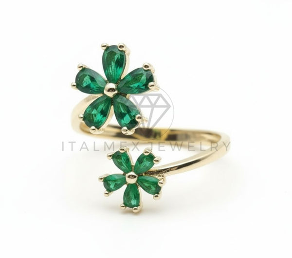 Anillo de Lujo - 106506 - Anillo Ajustable Flores CZ Verde- Oro Laminado 18K