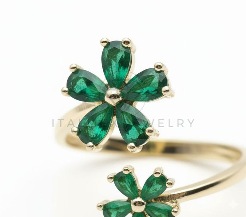 Anillo de Lujo - 106506 - Anillo Ajustable Flores CZ Verde- Oro Laminado 18K