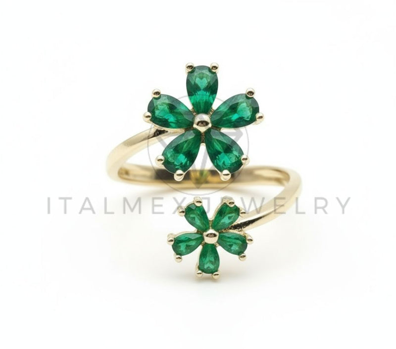 Anillo de Lujo - 106506 - Anillo Ajustable Flores CZ Verde- Oro Laminado 18K