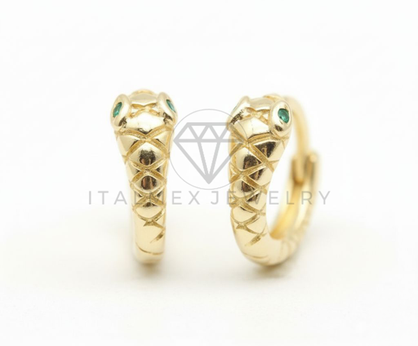 Arete de Lujo - 106509 - Huggie Serpiente CZ Verde - Oro Laminado 18K