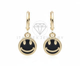 Arete de Lujo - 106510 - Huggie Negro Carita Feliz - Oro Laminado 18K