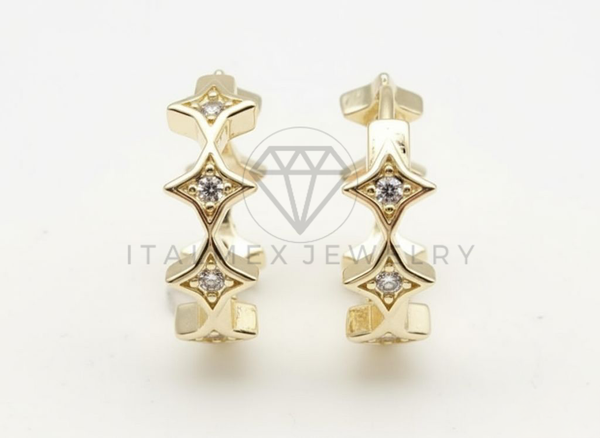 Arete de Lujo - 106511 - Huggie Inspirado LV CZ Clara - Oro Laminado 18K