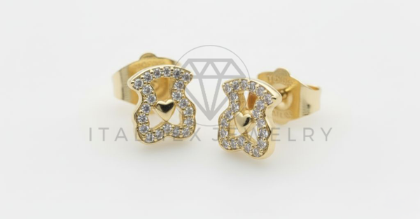 Arete de Lujo - 106513 - Broquel Inspirado Tous CZ Clara - Oro Laminado 18K