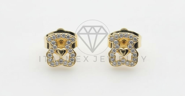 Arete de Lujo - 106513 - Broquel Inspirado Tous CZ Clara - Oro Laminado 18K