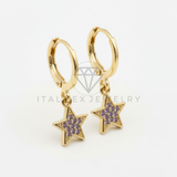 Arete de Lujo - 106514 - Huggie Estrella CZ Rosa - Oro Laminado 18K