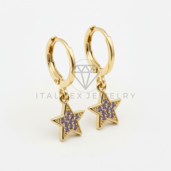 Arete de Lujo - 106514 - Huggie Estrella CZ Rosa - Oro Laminado 18K