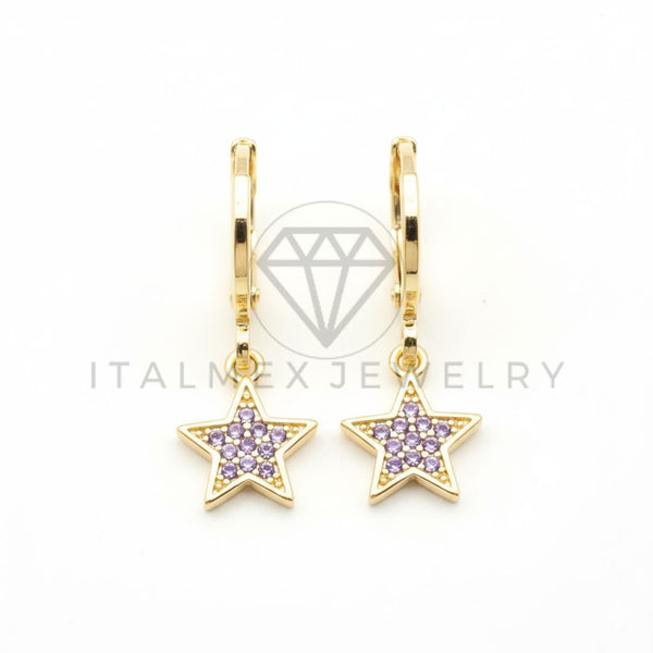 Arete de Lujo - 106514 - Huggie Estrella CZ Rosa - Oro Laminado 18K
