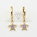 Arete de Lujo - 106514 - Huggie Estrella CZ Rosa - Oro Laminado 18K