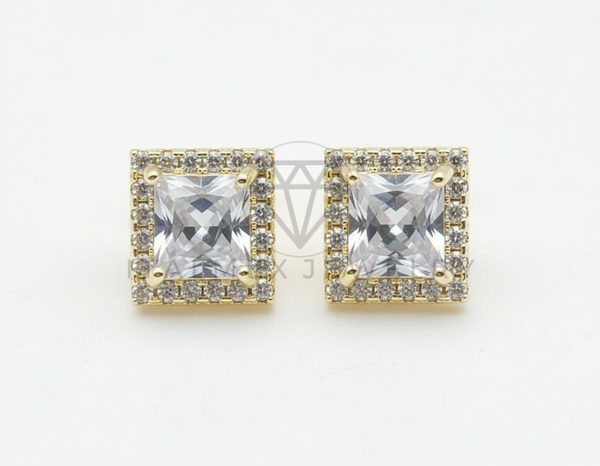 Arete de Lujo - 106515 - Broquel CZ Clara - Oro Laminado 18K