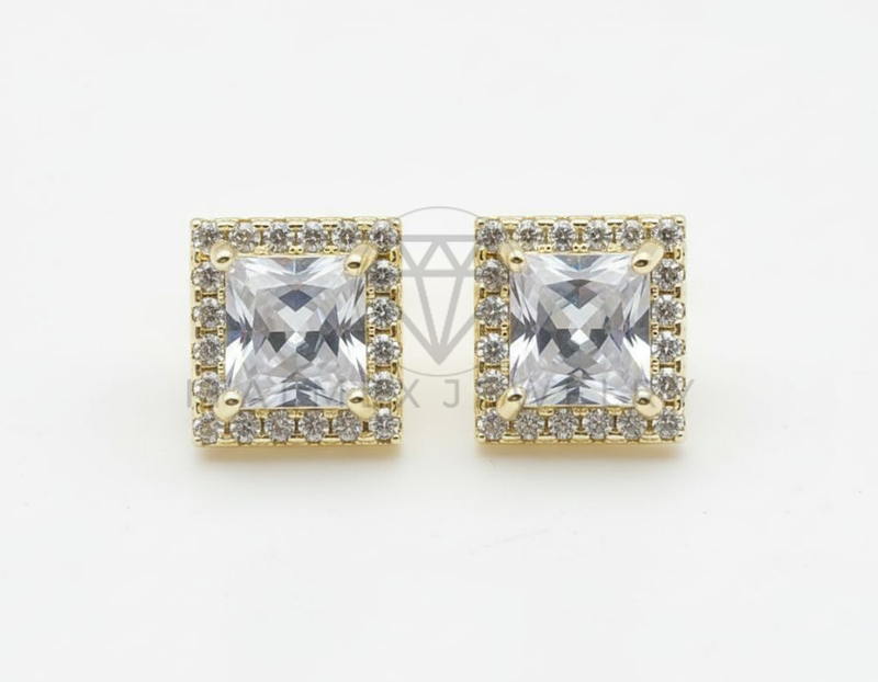 Arete de Lujo - 106515 - Broquel CZ Clara - Oro Laminado 18K