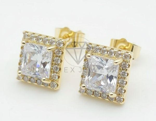 Arete de Lujo - 106515 - Broquel CZ Clara - Oro Laminado 18K