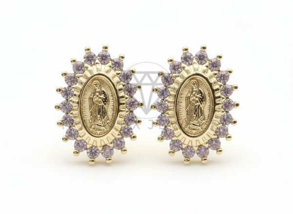Arete de Lujo - 106517 - Broquel Virgen de Guadalupe CZ Clara - Oro Laminado 18K