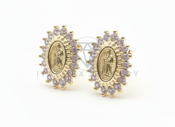 Arete de Lujo - 106517 - Broquel Virgen de Guadalupe CZ Clara - Oro Laminado 18K