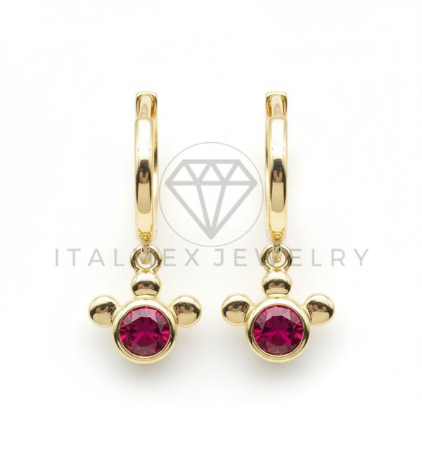 Arete de Lujo - 106518 - Huggie Mickey CZ Rosa- Oro Laminado 18K