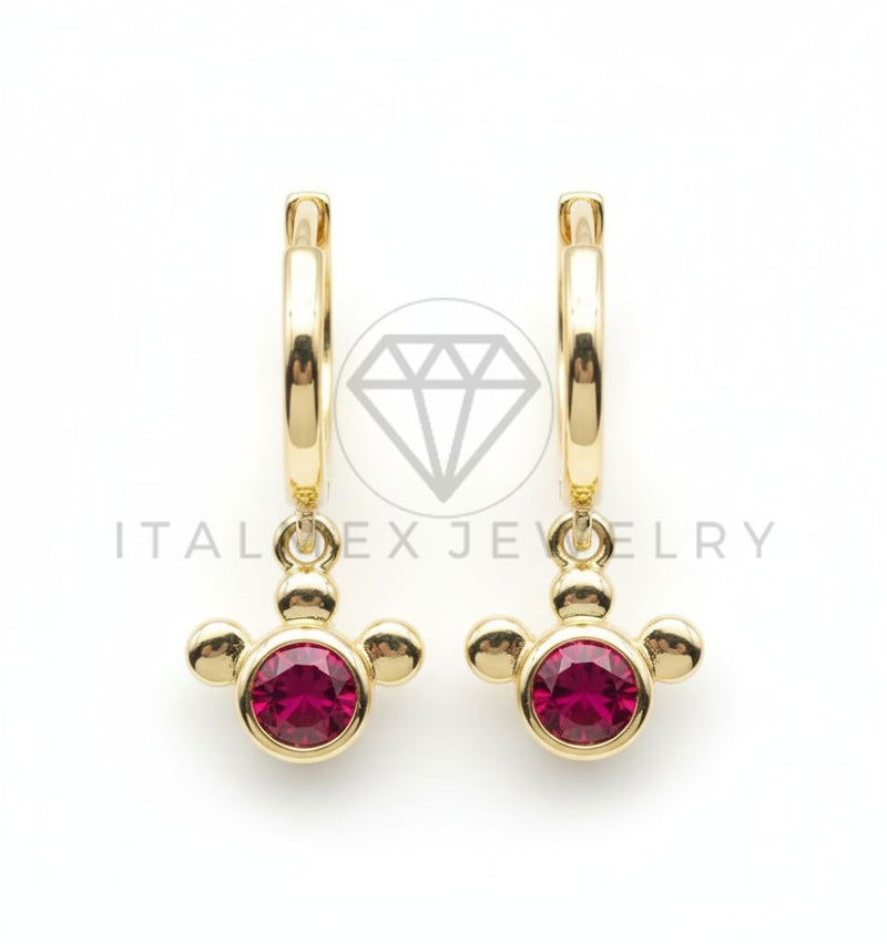 Arete de Lujo - 106518 - Huggie Mickey CZ Rosa- Oro Laminado 18K