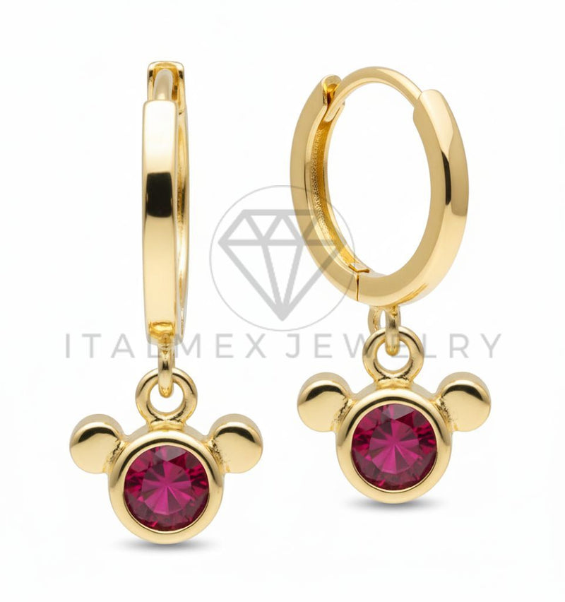 Arete de Lujo - 106518 - Huggie Mickey CZ Rosa- Oro Laminado 18K