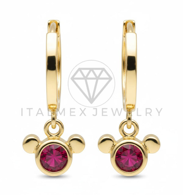 Arete de Lujo - 106518 - Huggie Mickey CZ Rosa- Oro Laminado 18K
