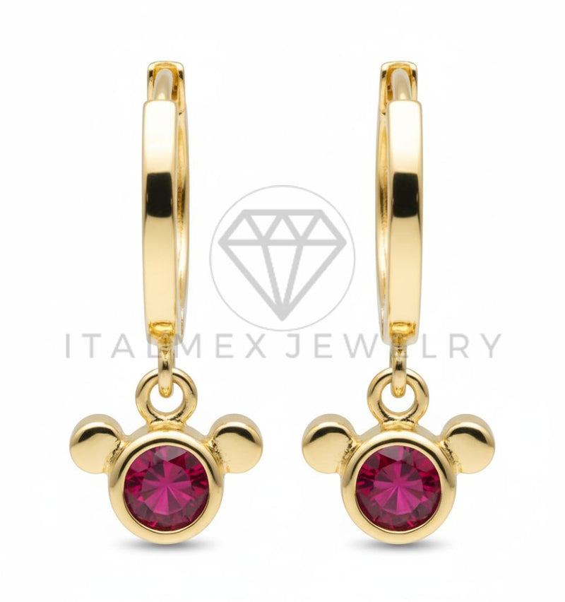 Arete de Lujo - 106518 - Huggie Mickey CZ Rosa- Oro Laminado 18K