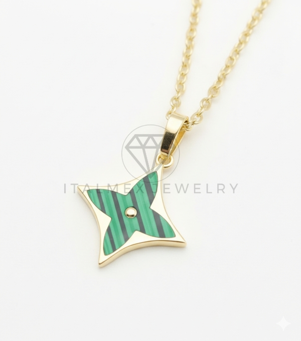 Collar Elegante - 106519 - Collar Estrella Verde Inspirado Louis Vuitton - Oro Laminado 18K