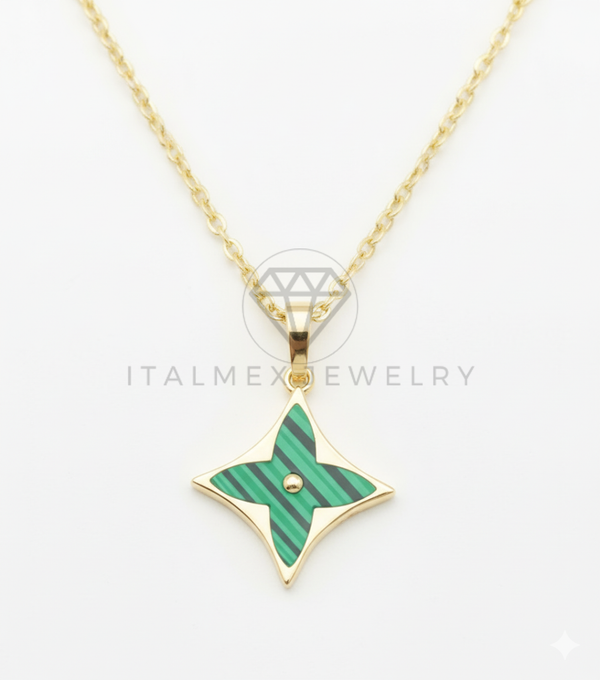 Collar Elegante - 106519 - Collar Estrella Verde Inspirado Louis Vuitton - Oro Laminado 18K