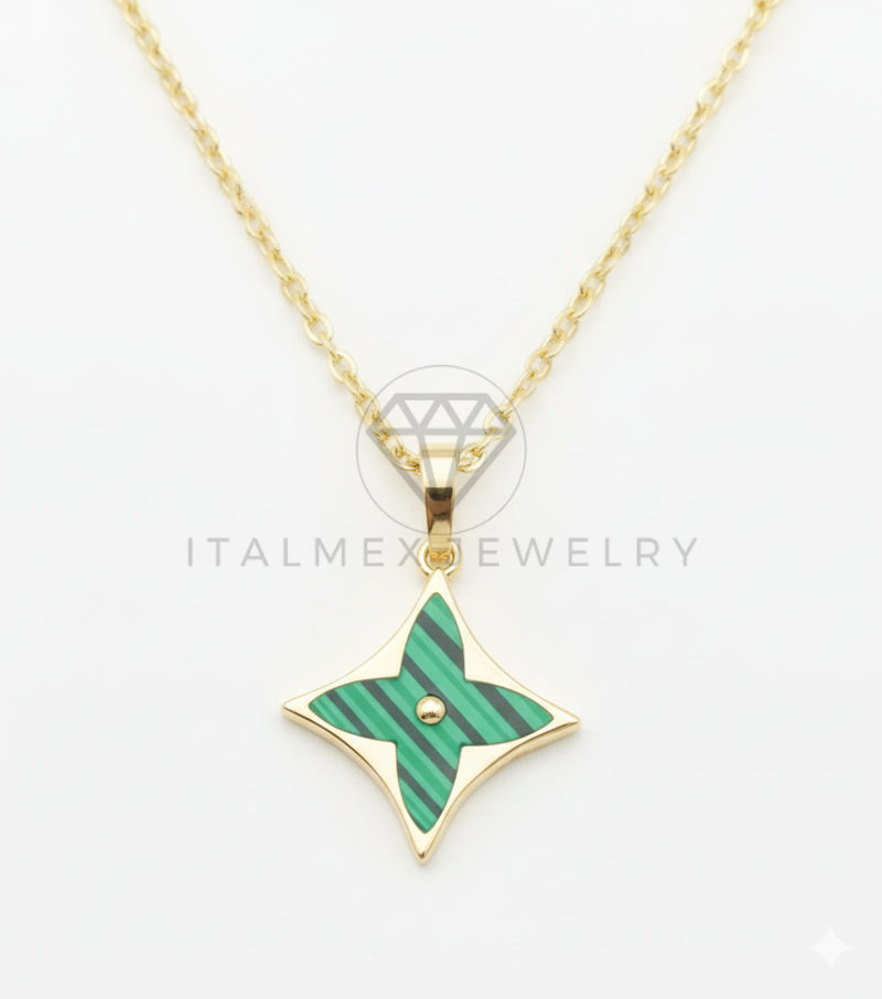 Collar Elegante - 106519 - Collar Estrella Verde Inspirado Louis Vuitton - Oro Laminado 18K