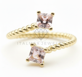 Anillo de Lujo - 106520 - Anillo Ajustable Trenzado CZ Rosa - Oro Laminado 18K