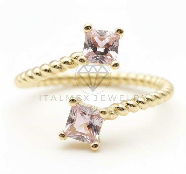 Anillo de Lujo - 106520 - Anillo Ajustable Trenzado CZ Rosa - Oro Laminado 18K