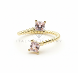 Anillo de Lujo - 106520 - Anillo Ajustable Trenzado CZ Rosa - Oro Laminado 18K