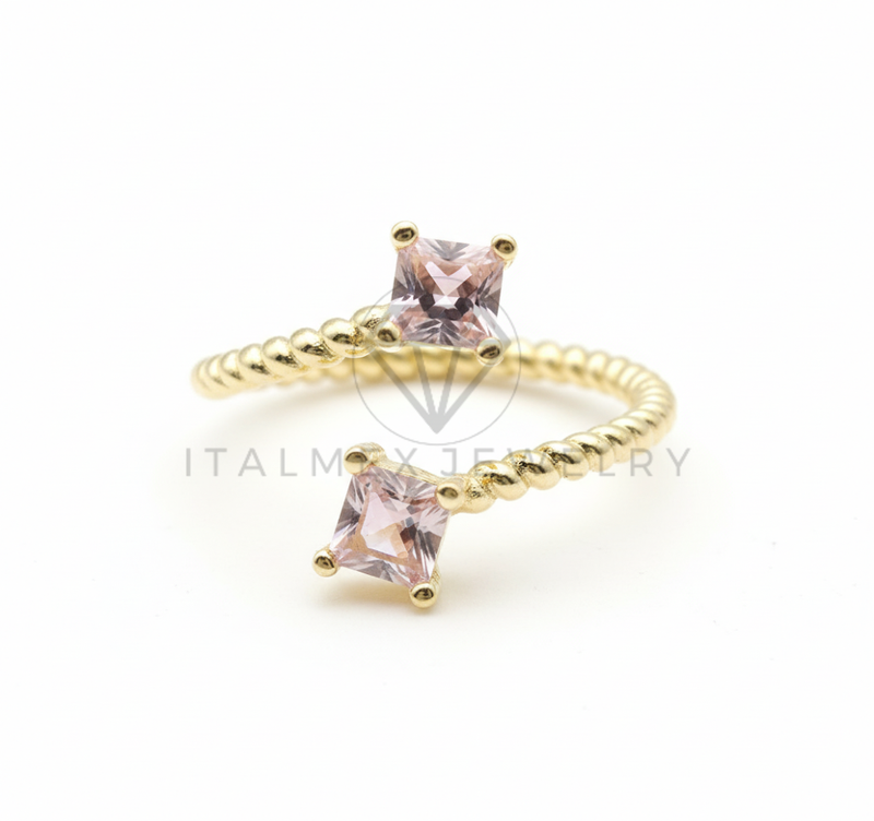 Anillo de Lujo - 106520 - Anillo Ajustable Trenzado CZ Rosa - Oro Laminado 18K