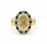 Anillo de Lujo - 106521 - Anillo Ajustable Virgen de Guadalupe CZ Clara y Verde- Oro Laminado 18K