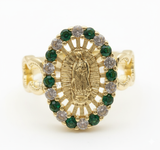 Anillo de Lujo - 106521 - Anillo Ajustable Virgen de Guadalupe CZ Clara y Verde- Oro Laminado 18K