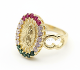 Anillo de Lujo - 106522 - Anillo Ajustable Virgen de Guadalupe CZ Colores - Oro Laminado 18K