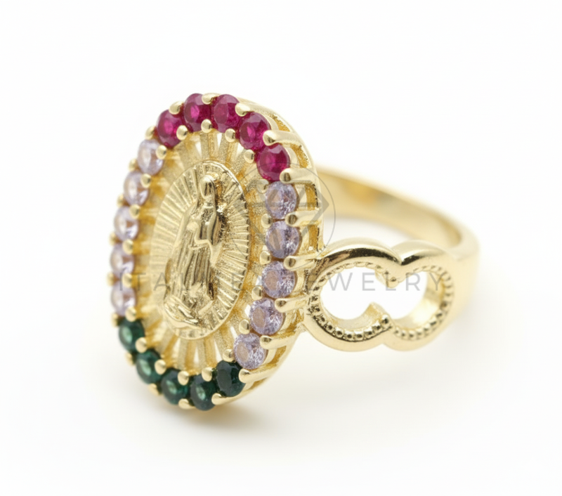 Anillo de Lujo - 106522 - Anillo Ajustable Virgen de Guadalupe CZ Colores - Oro Laminado 18K