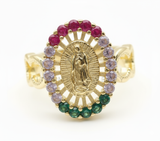 Anillo de Lujo - 106522 - Anillo Ajustable Virgen de Guadalupe CZ Colores - Oro Laminado 18K