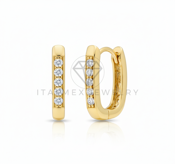 Arete de Lujo - 106523 - Huggie Rectangular con CZ Clara- Oro Laminado 18K
