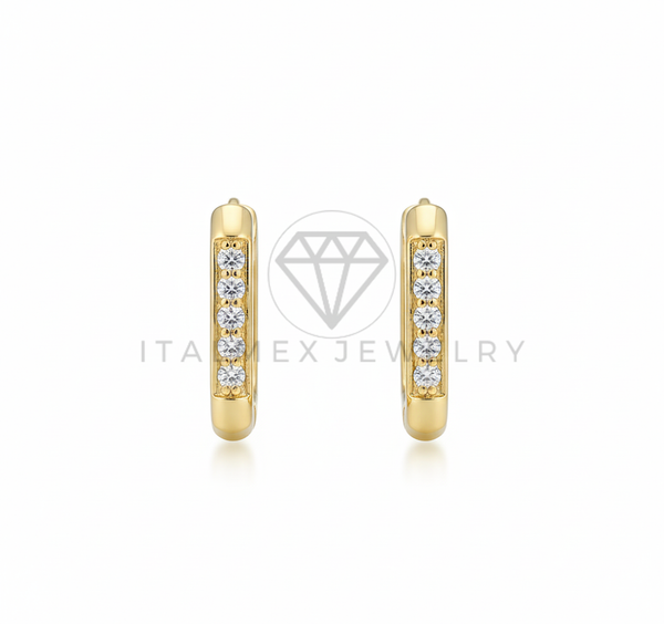 Arete de Lujo - 106523 - Huggie Rectangular con CZ Clara- Oro Laminado 18K