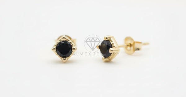Arete de Lujo - 106527 - Broquel CZ Negra - Oro Laminado 18K