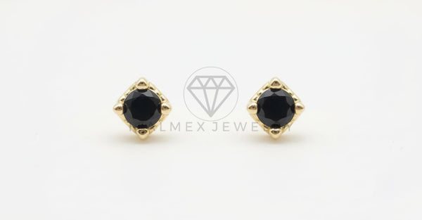 Arete de Lujo - 106527 - Broquel CZ Negra - Oro Laminado 18K